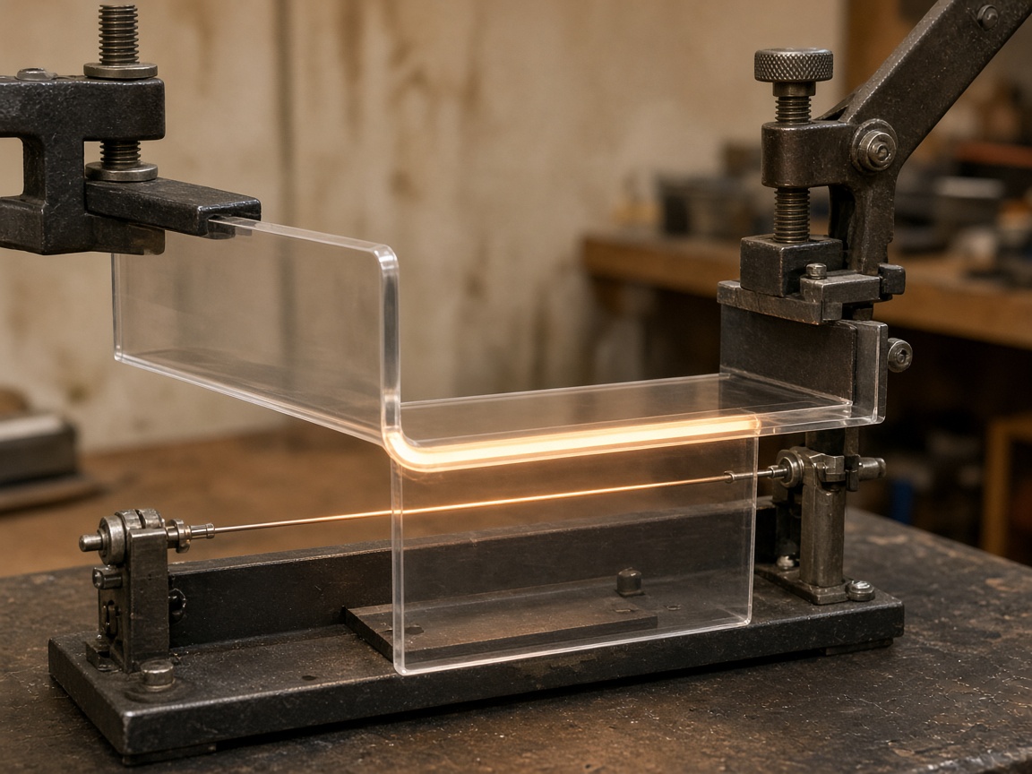 Clear acrylic sheet being line bent on a heated former